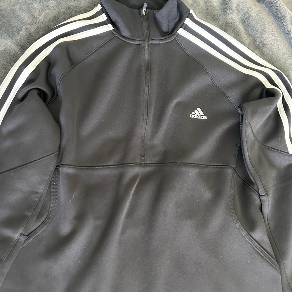 Adidas Black Half-Zip Pullover with White Stripes. - Picture 3 of 6